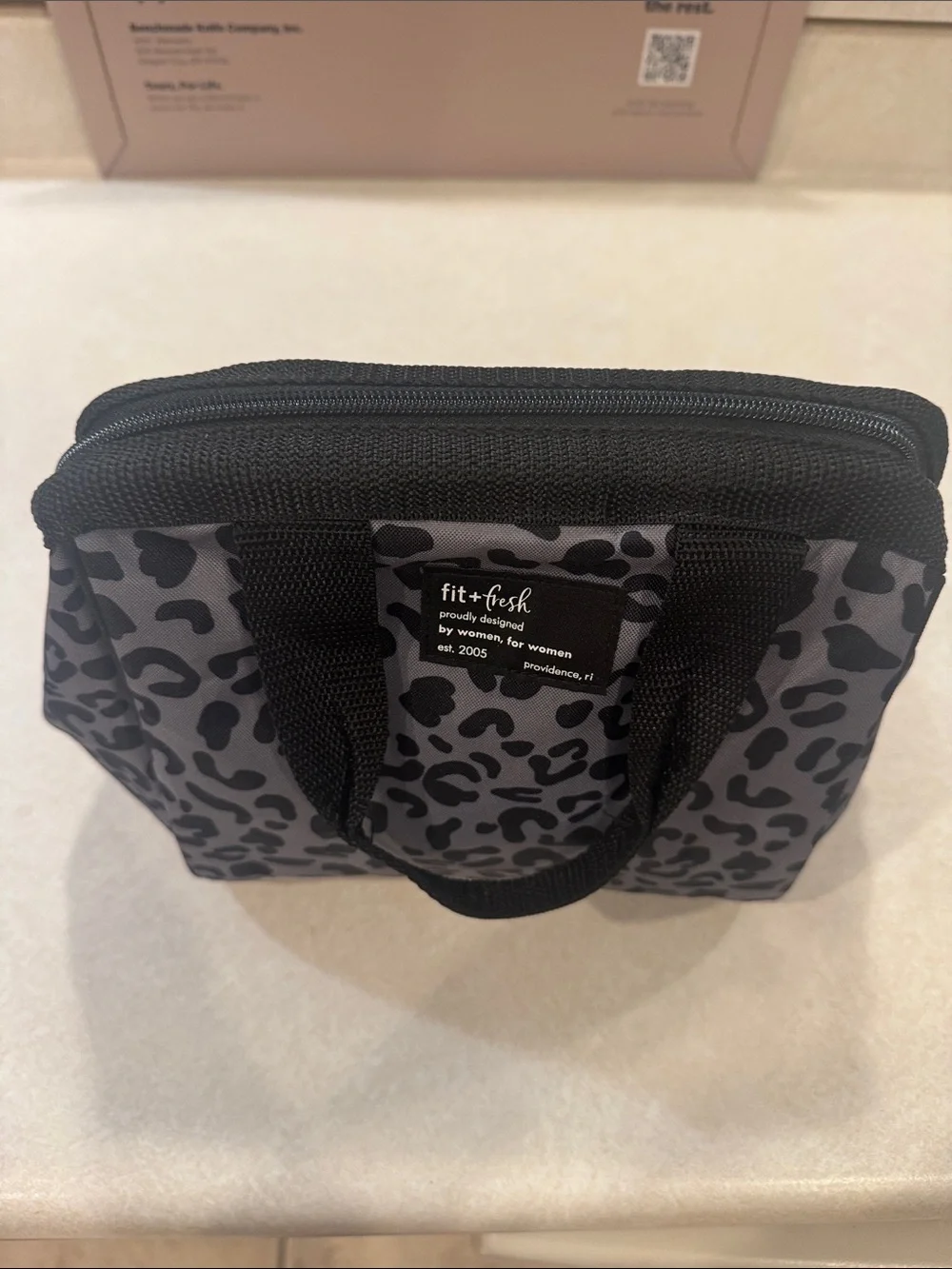 Fit + Fresh Gray Leopard Print Insulated Lunch Tote